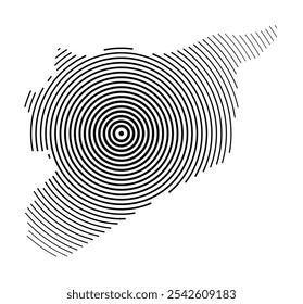 Abstract map of the Syria showing the country with concentric black tapering lines