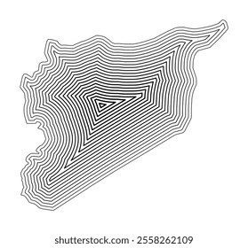 Abstract map of the Syria showing the country border buffered inside with black tapering lines