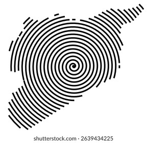 Abstract map of the Syria showing the country with a black spiral line