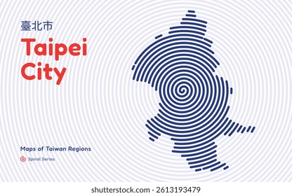 Abstract Map of Taipei City in a Circular Spiral Pattern with a Capital HighlightTaiwan region map