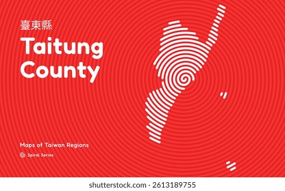 Abstract Map of Taitung County in a Circular Spiral Pattern Taiwan region map