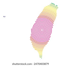 Abstract map of Taiwan showing the area ot the country with concentric rings in rainbow colors like a shooting target.