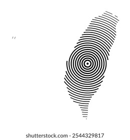 Abstract map of Taiwan showing the country with concentric black tapering lines