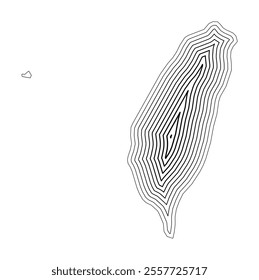 Abstract map of Taiwan showing the country border buffered inside with black tapering lines