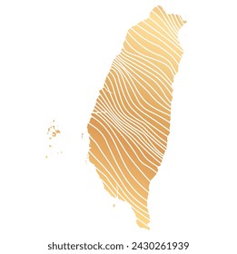 abstract map of Taiwan - vector illustration of striped gold colored map