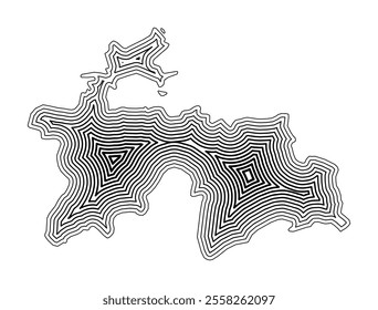 Abstract map of Tajikistan showing the country border buffered inside with black tapering lines