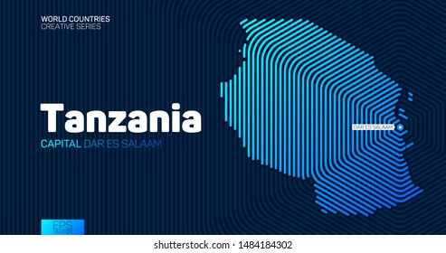 Abstract map of Tanzania with hexagon lines
