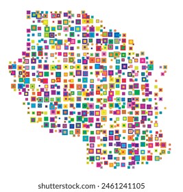 Abstract map of the Tanzania. Abstract map showing the country with a pattern of overlapping colorful squares like candies