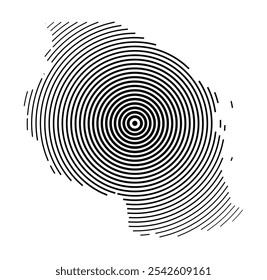 Abstract map of the Tanzania showing the country with concentric black tapering lines