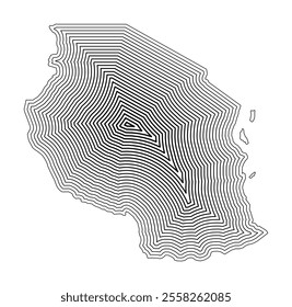 Abstract map of the Tanzania showing the country border buffered inside with black tapering lines