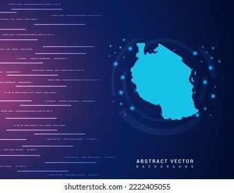 Abstrakte Karte der Tansania Technologie mit High-Tech-Hintergrund-System-Datenverbindung.