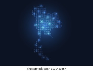 Abstract Map Of The Thailand Created From Dots Pixels Art Style. Technology And Communication Network Map Concept. Vector Illustration