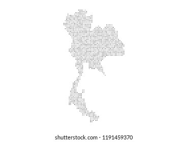 Abstract map of the Thailand created from dots pixels art style. Technology and communication network map concept. Vector illustration