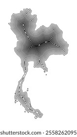 Abstract map of Thailand showing the country border buffered inside with black tapering lines