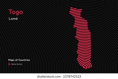 Abstract Map of Togo in Circle Spiral Pattern with a Capital of Lomé. African Set.	