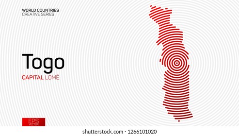 Abstract map of Togo with red circle lines