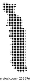 Abstract map of Togo showing the area of the country with a pattern of black circles