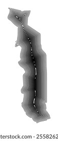 Abstract map of Togo showing the country border buffered inside with black tapering lines