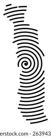 Abstract map of Togo showing the country with a black spiral line