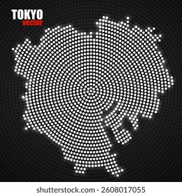 Abstract map Tokyo of glowing radial dots, halftone concept. Vector illustration