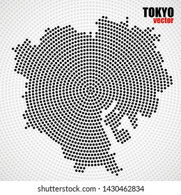Abstract map Tokyo of radial dots, halftone concept. Vector illustration, eps 10
