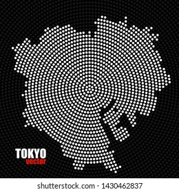 Abstract map Tokyo of radial dots, halftone concept. Vector illustration, eps 10