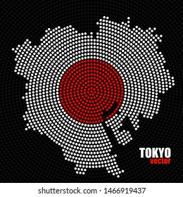 Abstrakte Karte Tokio der Radialpunkte mit Flagge Japan innerhalb