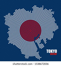 Abstract map Tokyo of radial dots with flag Japan inside