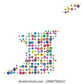 Mapa Abstractas de Trinidad y Tobago dibujado con círculos superpuestos de colores como dulces o caramelos