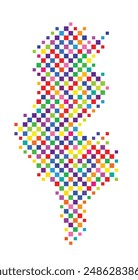 Mapa Abstractas de Túnez con un patrón de cuadros coloridos como un tablero de ajedrez