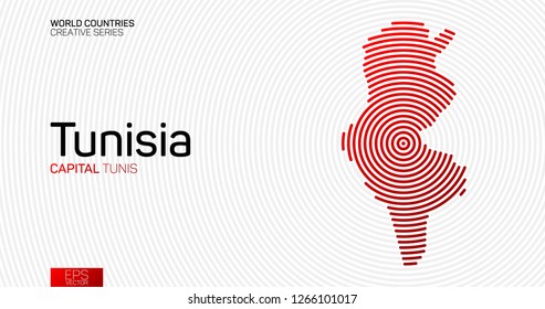 Abstract map of Tunisia with red circle lines