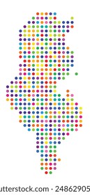 Mapa Abstractas de Túnez que muestra el área del país con un patrón de círculos coloridos
