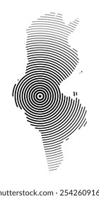 Abstract map of Tunisia showing the country with concentric black tapering lines