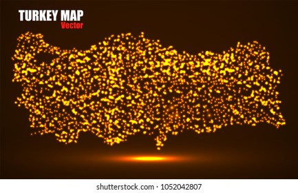 Abstract map of Turkey with glowing particles, vector illustration eps 10