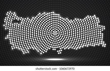 Abstract map Turkey of glowing radial dots, halftone concept. Vector illustration, eps 10