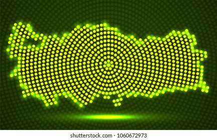 Abstract map Turkey of glowing radial dots, halftone concept. Vector illustration, eps 10