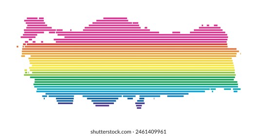 Abstrakte Karte der Türkei mit dem Gebiet des Landes mit Horizontalen Parallellinien in Regenbogenfarben