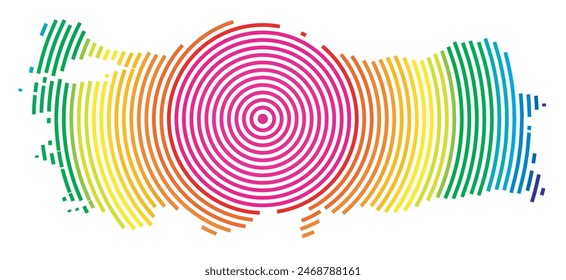 Abstract map of Turkey showing the area ot the country with concentric rings in rainbow colors like a shooting target.