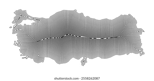 Abstract map of Turkey showing the country border buffered inside with black tapering lines