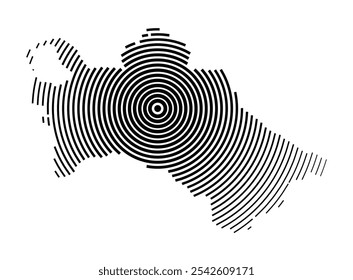 Abstract map of Turkmenistan showing the country with concentric black tapering lines