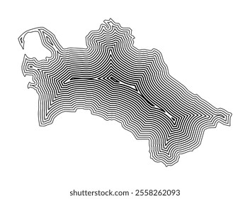 Abstract map of Turkmenistan showing the country border buffered inside with black tapering lines
