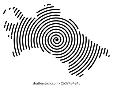 Abstract map of Turkmenistan showing the country with a black spiral line