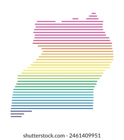 Mapa Abstractas de Uganda que muestra el área del país con Horizontales líneas paralelas en colores arcoíris