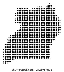 Mapa abstrato de Uganda mostrando a área do país com um padrão de círculos negros