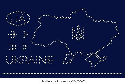 Abstract map of Ukraine isolated on dark blue background. Outlined, contour. Vector illustration.