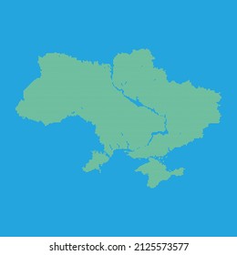 Abstract map of Ukraine made of dots. Yellow vector illustration on blue background. 