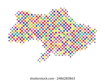 Abstract map of Ukraine with a pattern of colorful squares like a chess board