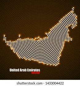 Abstract map United Arab Emirates of glowing radial dots, halftone concept. Vector illustration, eps 10