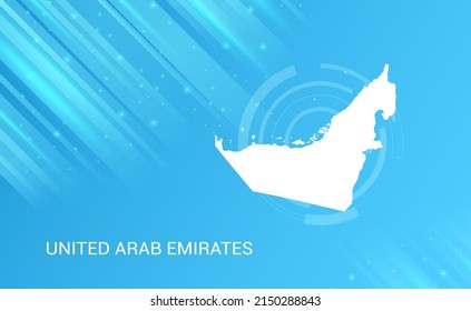 Abstract map of United Arab Emirates circuit circle smooth light blue background.