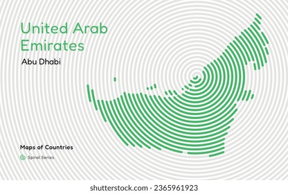 Abstract map of United Arab Emirates with spiral lines